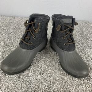 Sperry Boots Womens Size 7.5 Gray Saltwater Duck Quilted Wool Side Zip STS97562